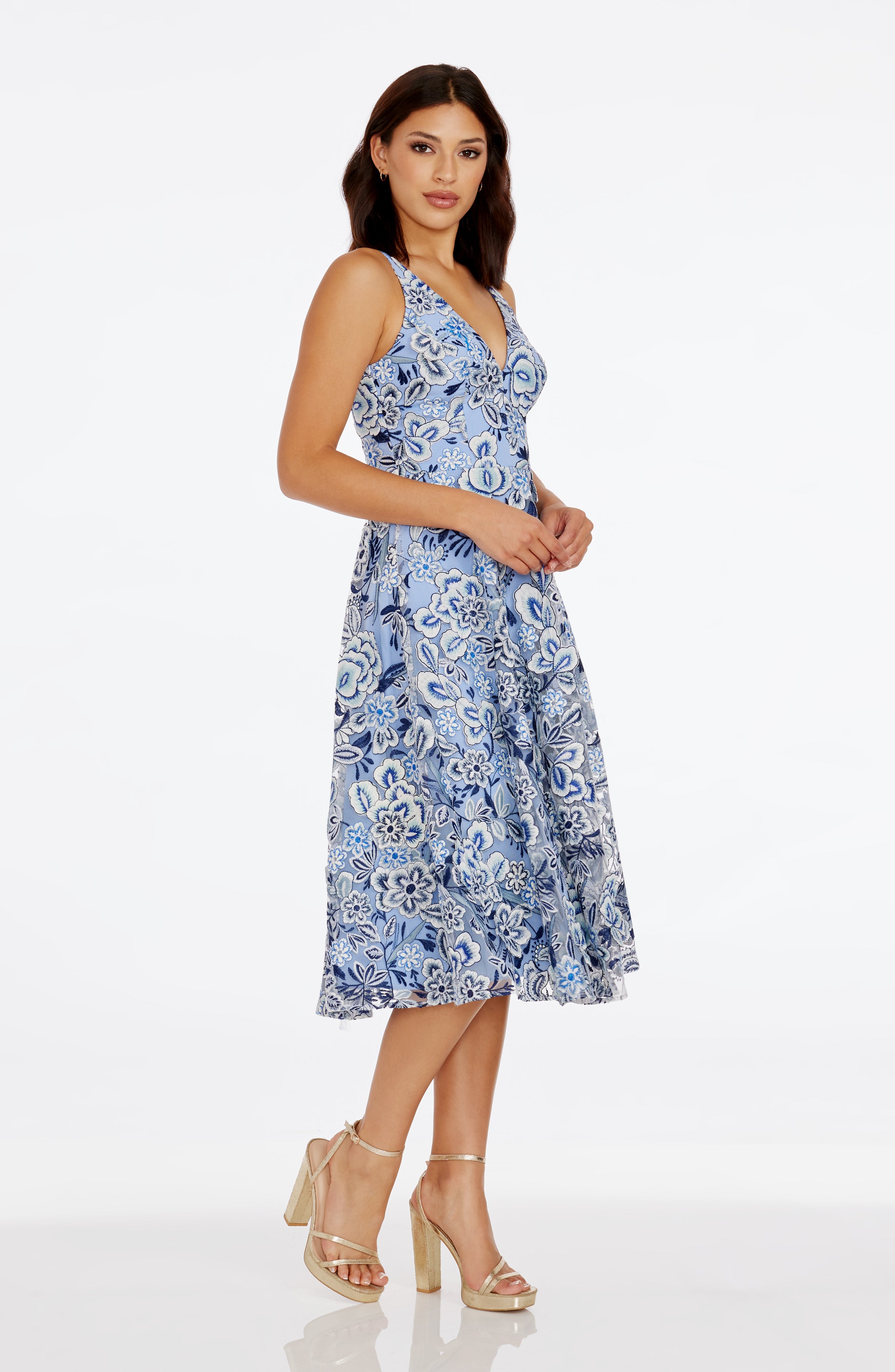 Dress The Population Elisa Dress - Navy Multi - Blue