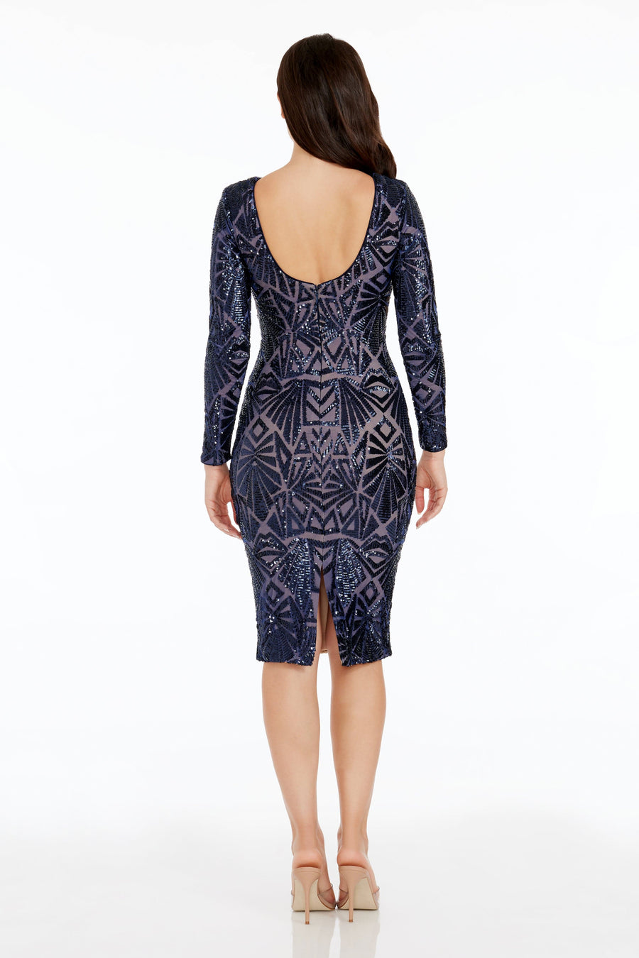 emery sequin stripe long sleeve cocktail dress Dress the Population Emery Sequin Stripe Long Sleeve Cocktail Dress in Black