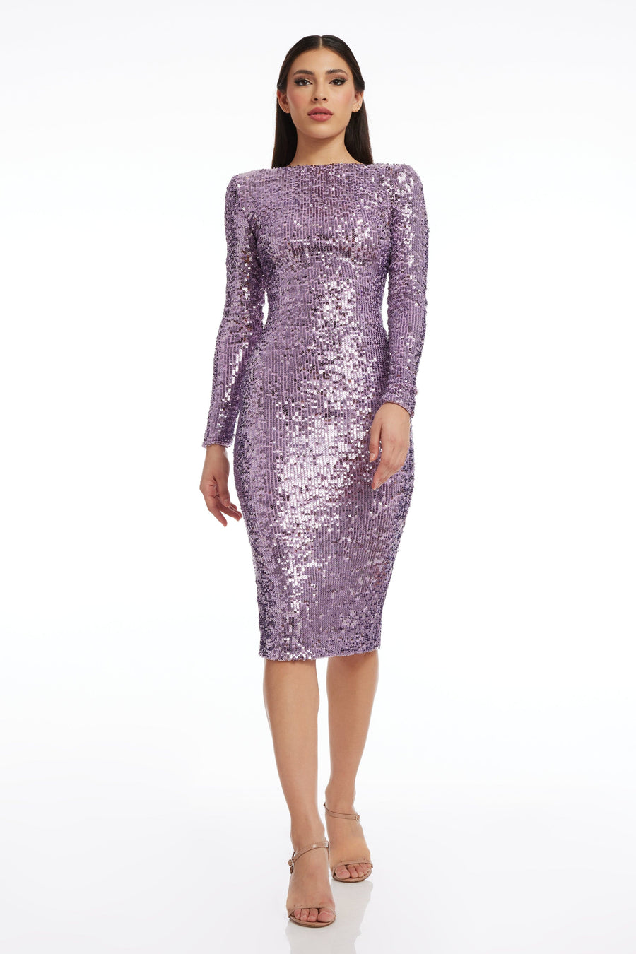emery sequin stripe long sleeve cocktail dress dress the population Dress the Population Emery Sequin Stripe Long Sleeve Cocktail Dress Size XS