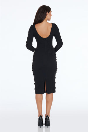 emery long sleeve sequin cocktail dress dress the population Emery Dress, M / SILVER/NUDE