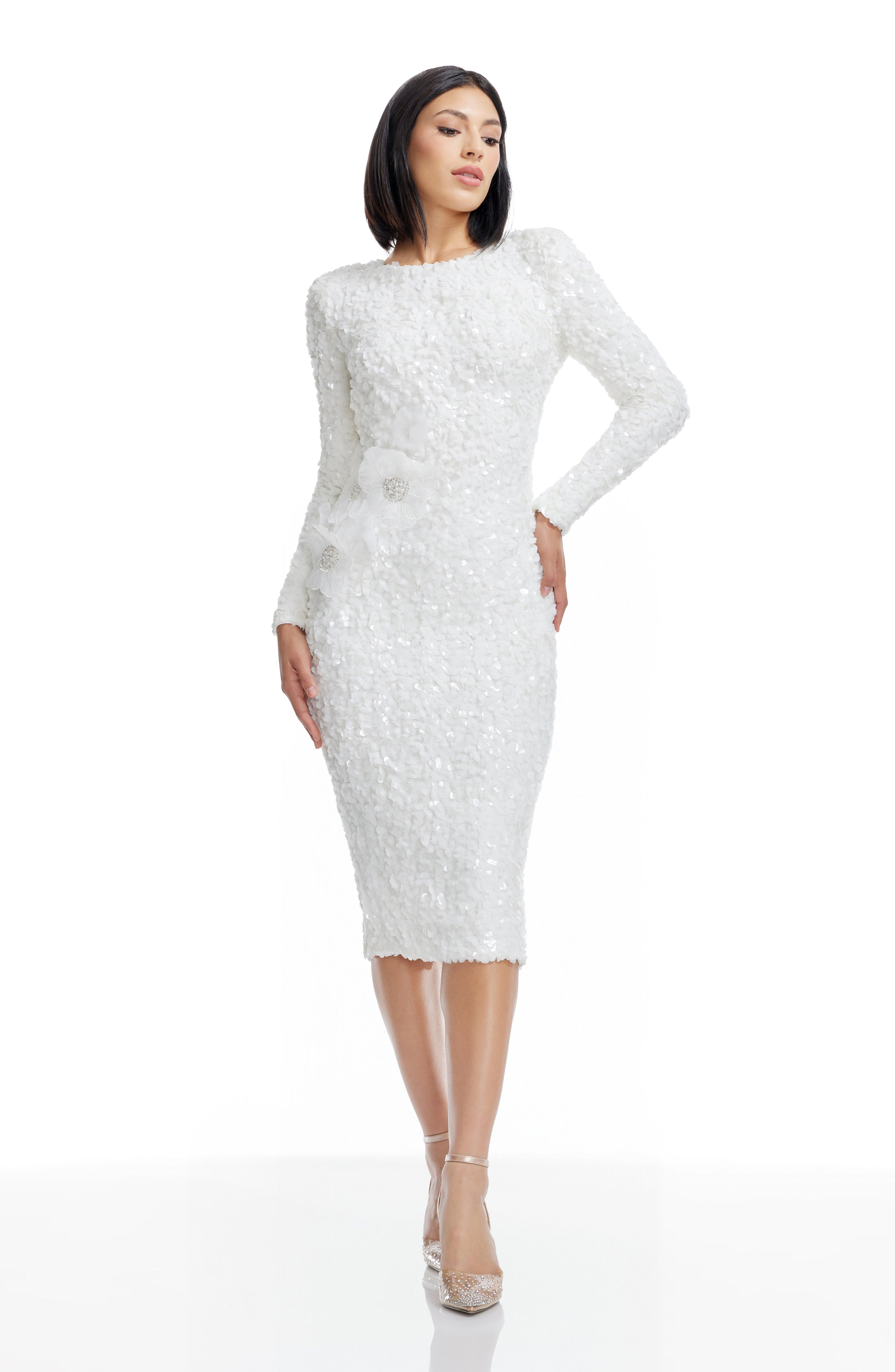plus white long sleeve tassel hem drape detail bodycon dress PrettyLittleThing Women's Plus Long Sleeve Tassel Hem Drape Detail Bodycon Dress in White