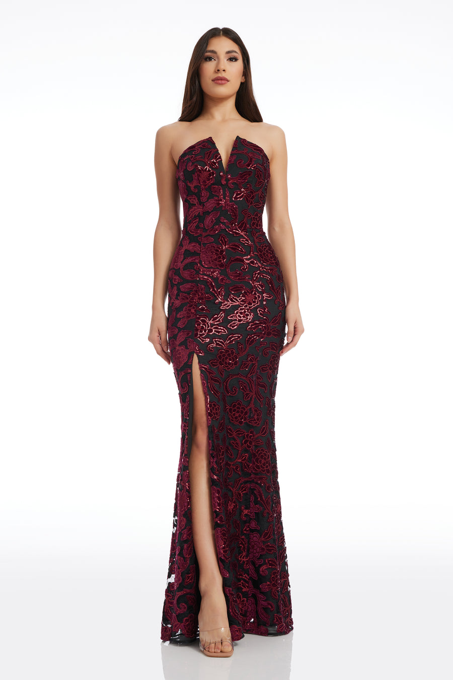 Dress the Population Women's Fernanda Floral Sequin Strapless Evening Gown - Black - Gowns Dress the Population Women's Fernanda Floral Sequin Strapless Evening Gown - Black - Gowns