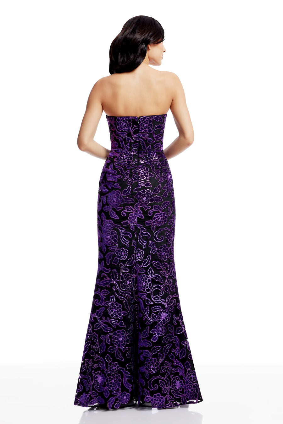 Dress the Population Women's Fernanda Floral Sequin Strapless Evening Gown - Black - Gowns Dress the Population Women's Fernanda Floral Sequin Strapless Evening Gown - Black - Gowns