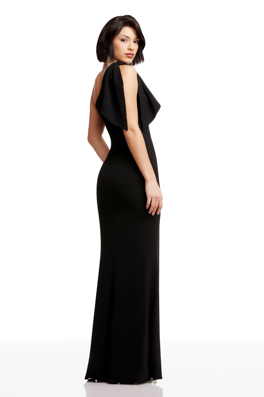 dress the population georgina one shoulder crepe gown Dress the Population Georgina One-Shoulder-Bow Gown - Off White