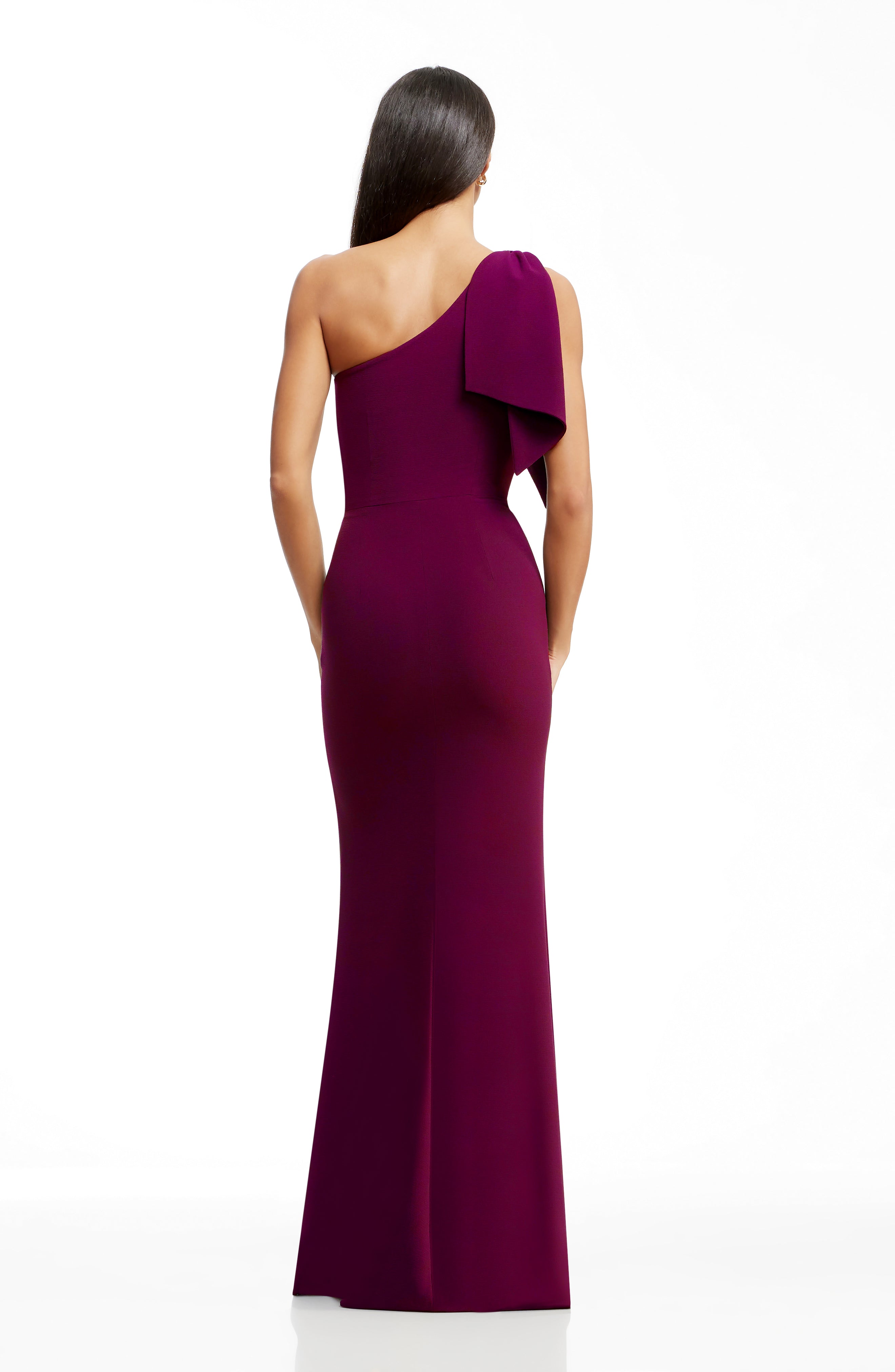dark magenta formal dress Dress the Population Georgina One-Shoulder-Bow Gown - OFF White