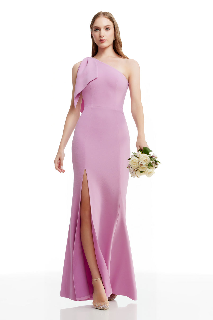 georgina one-shoulder crepe gown dress the population Georgina Gown Dress the Population