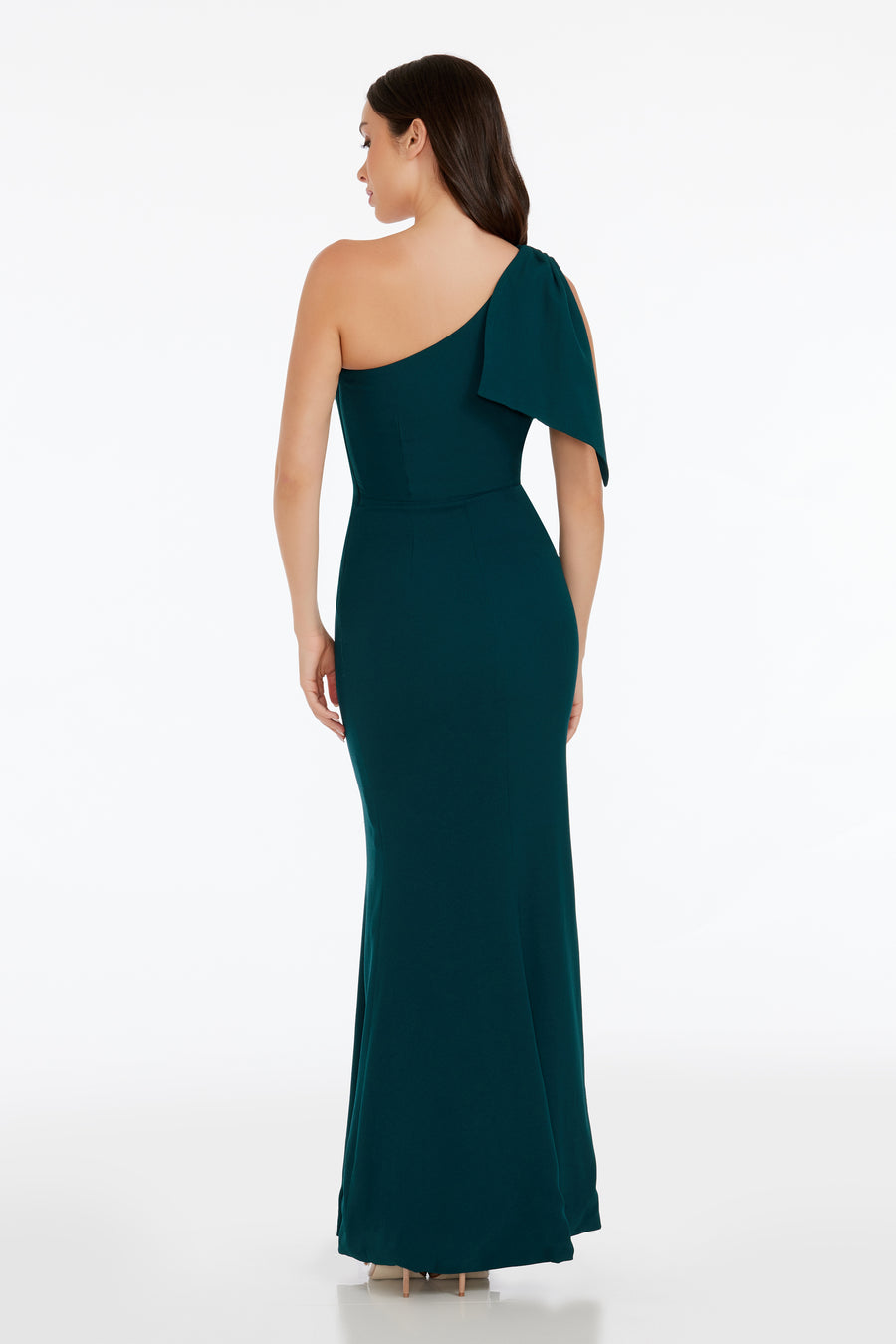 dress the population georgina one shoulder crepe gown Dress the Population Georgina One-Shoulder-Bow Gown - Off White