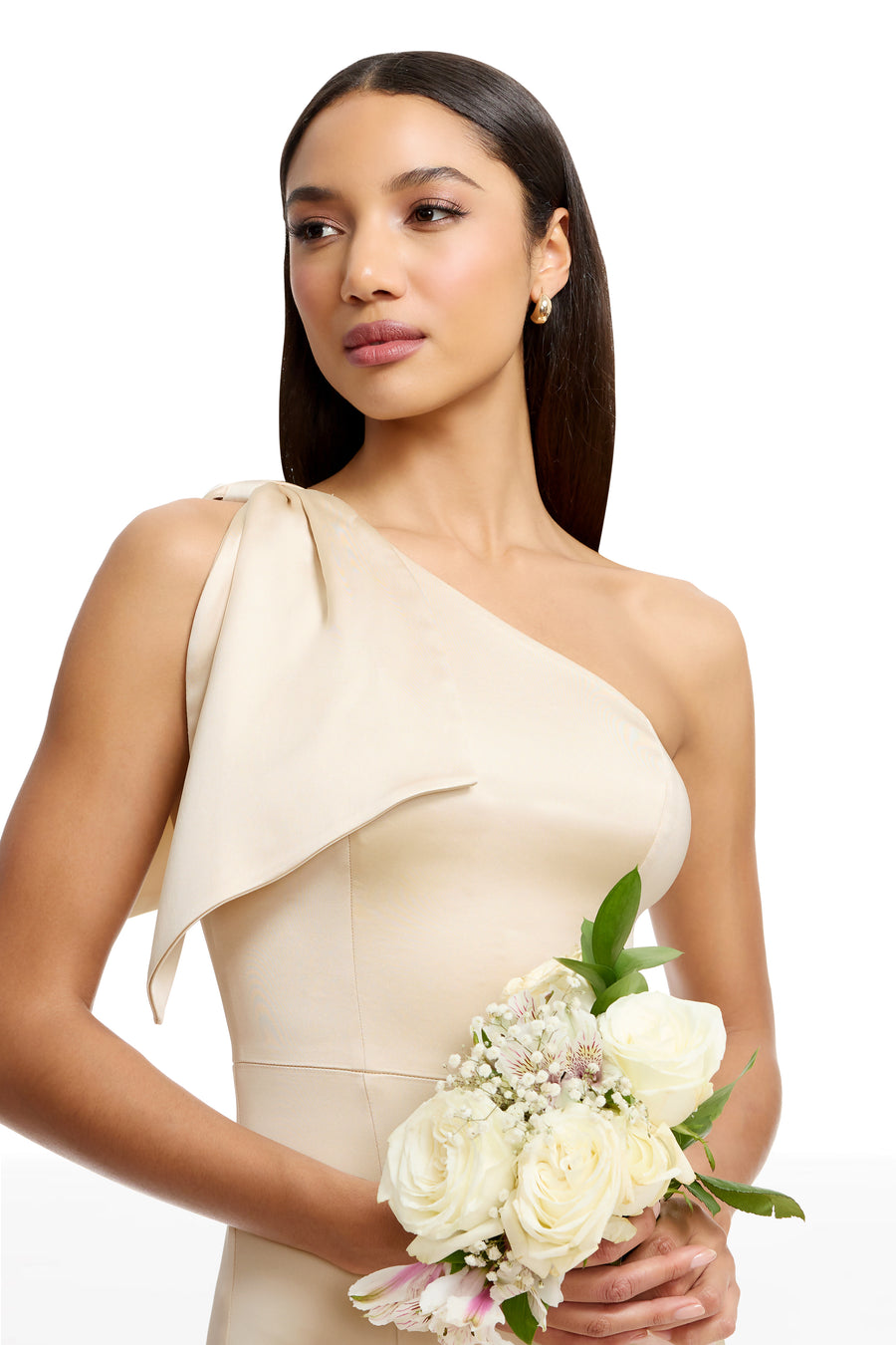 dress the population georgina gown Dress the Population Georgina One-Shoulder-Bow Gown - Off White