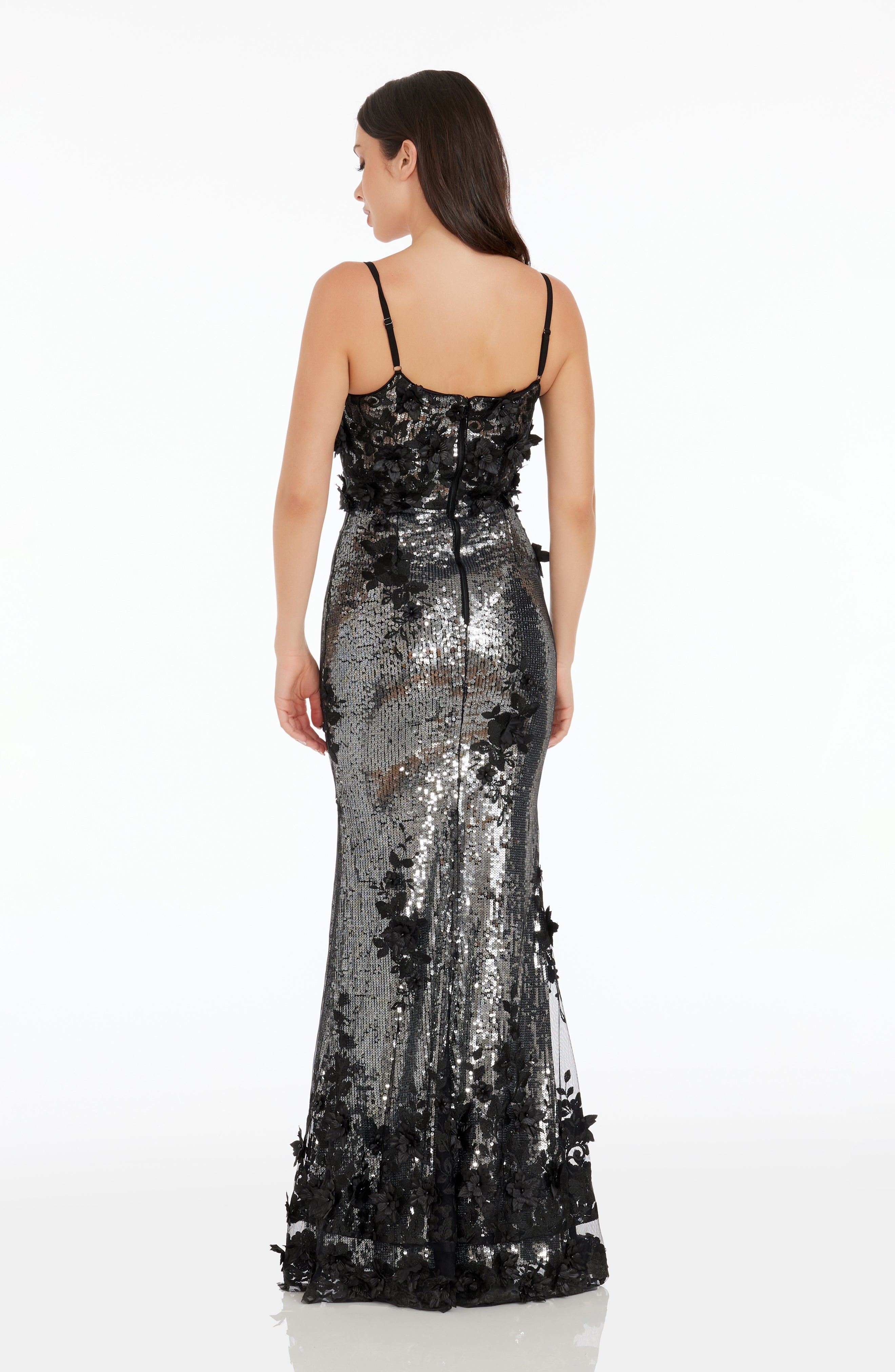 Dress The Population Women's Giovanna Floral Appliqué Sequin Sheath Gown - Black Dress The Population Women's Giovanna Floral Appliqué Sequin Sheath Gown - Black