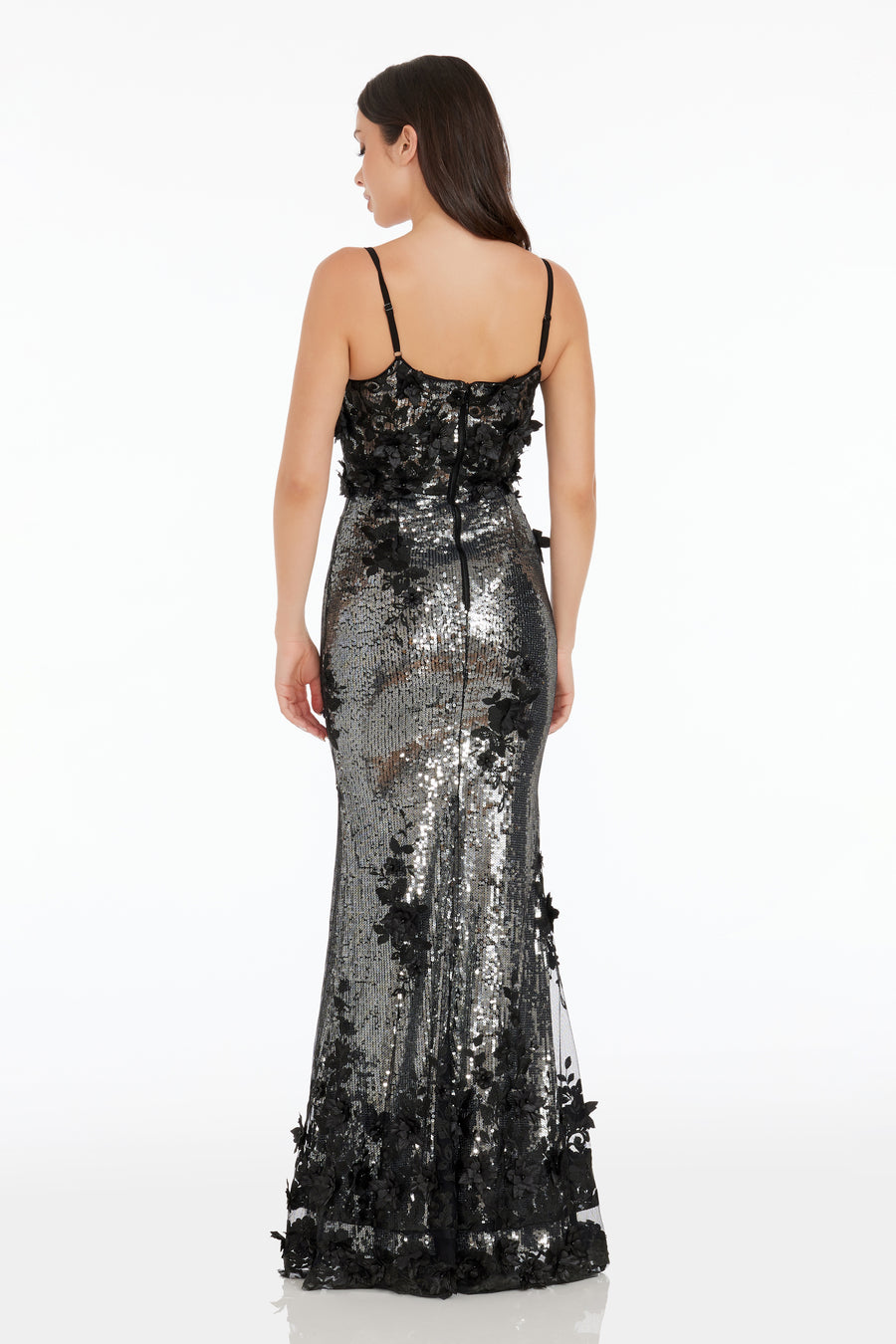 dress the population giovanna sequin gown Dress the Population Giovanna Floral-Sequined Gown - Champagne Multi