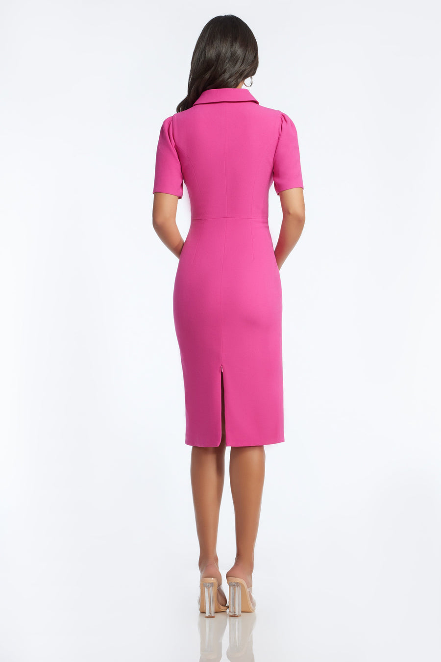 gloria front zip jumpsuit dress the population Gloria Dress S / BRIGHT FUCHSIA
