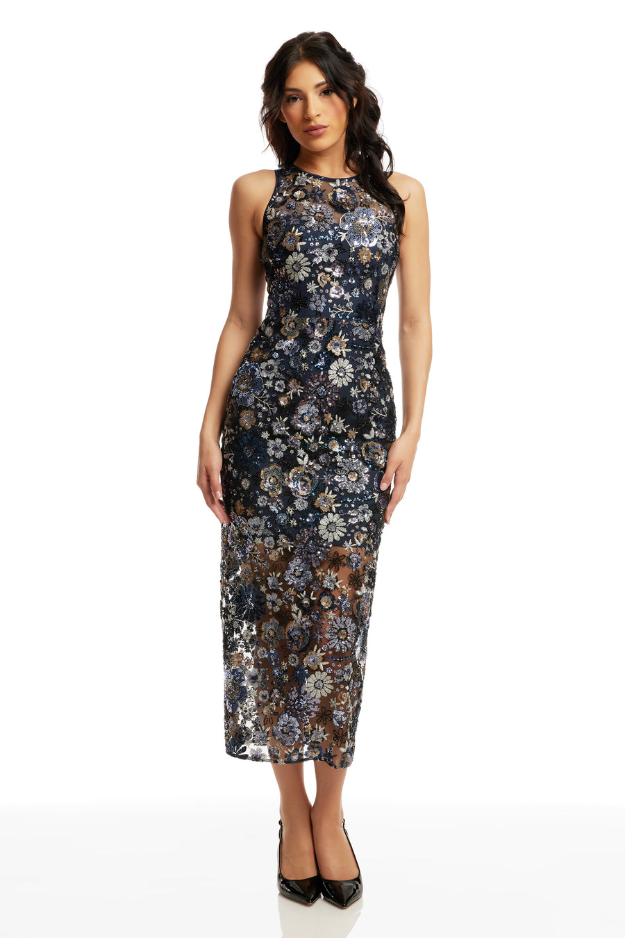 Dress The Population Women's Helena Floral Mesh Cocktail Dress - Navy Multi - Size Small Dress The Population Women's Helena Floral Mesh Cocktail Dress - Navy Multi - Size Small