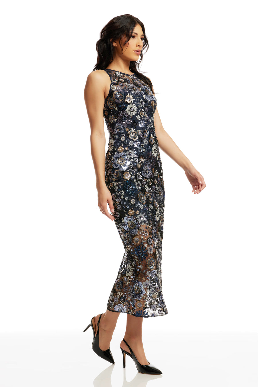 Dress The Population Women's Helena Floral Mesh Cocktail Dress - Navy Multi