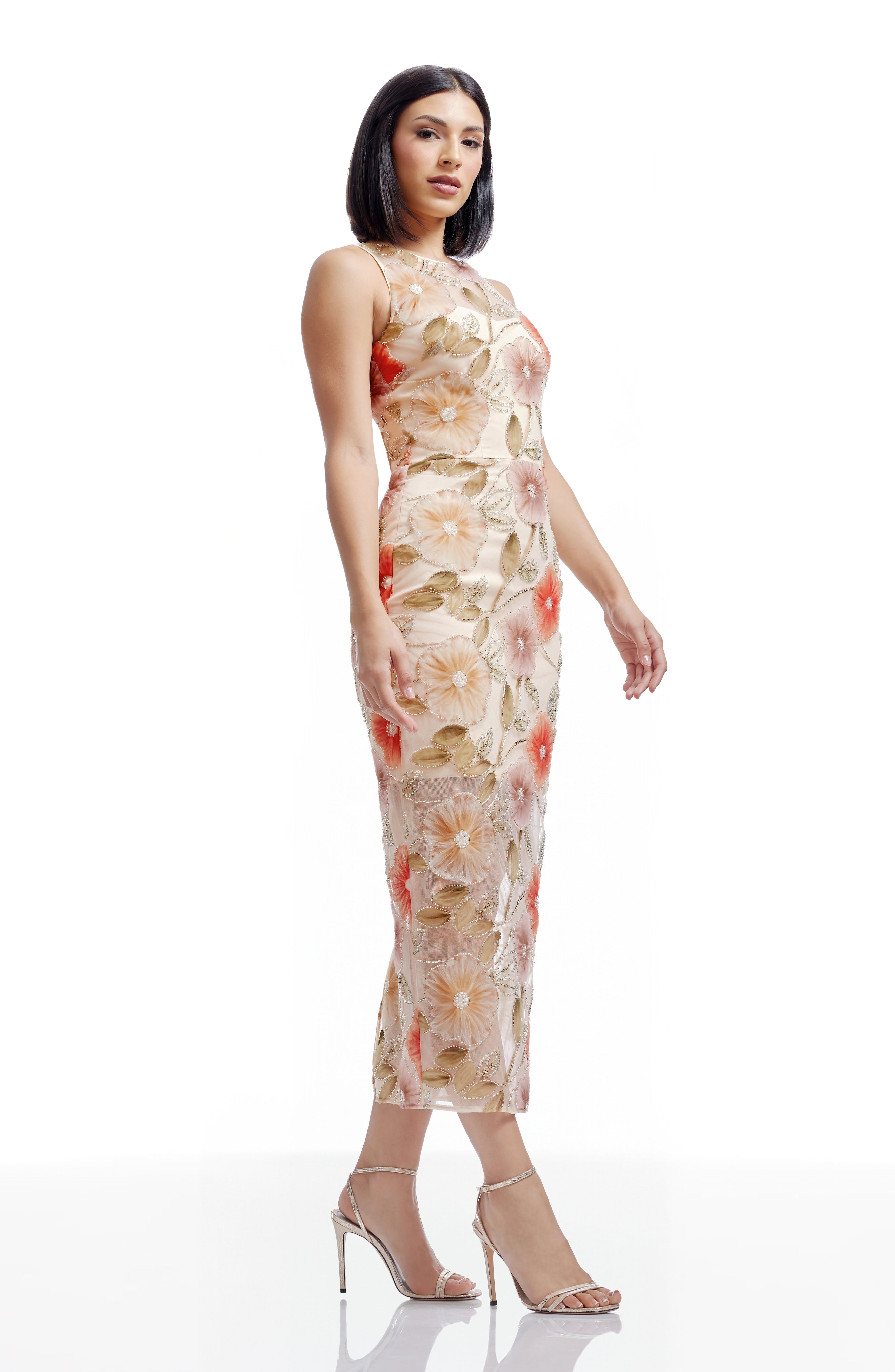 open lace back dress Dress The Population Helena Dress - Champagne