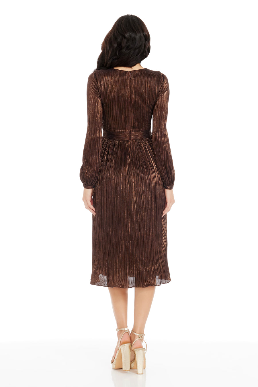 Dress The Population Holly Long Sleeve Metallic Pliss Dress - SILVER - XXS Dress The Population Holly Long Sleeve Metallic Pliss Dress - SILVER - XXS