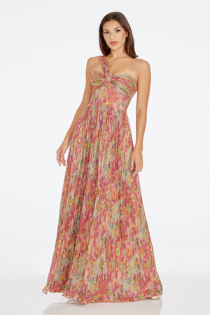Dress The Population Idalia Printed Metallic Maxi Dress - Bright Fuchsia