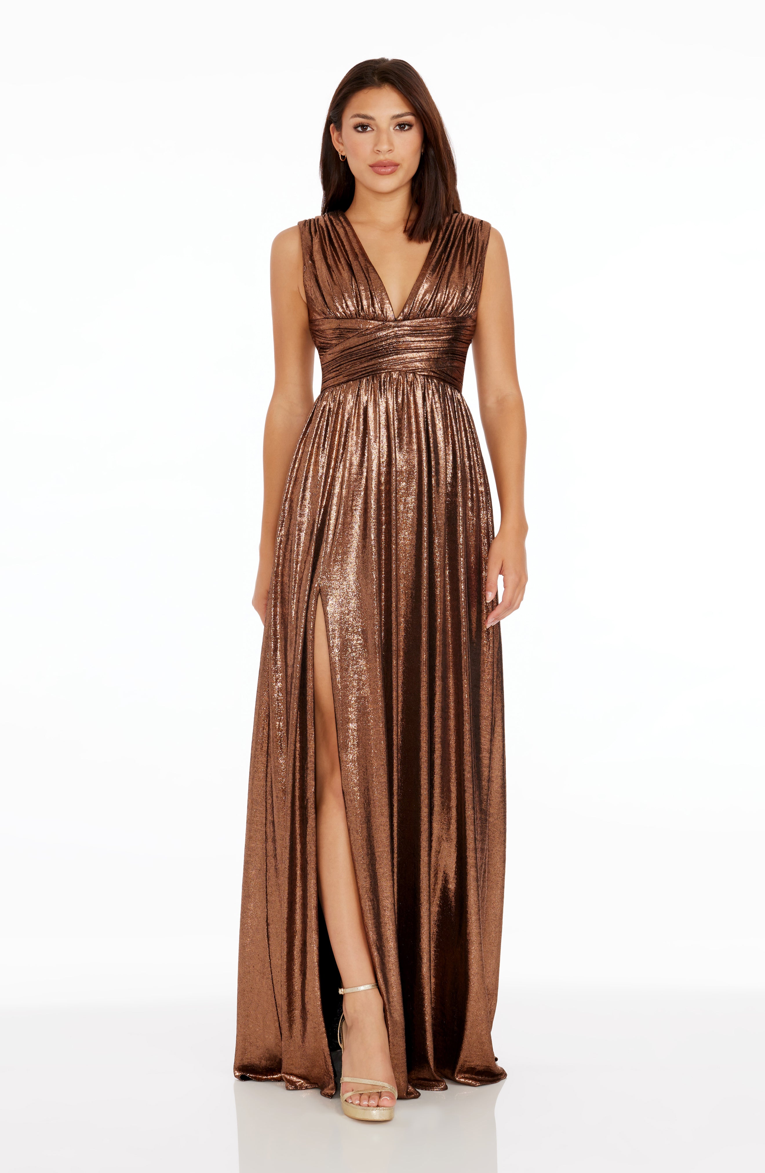 dress the population metallic dress Jaclyn Metallic Gown