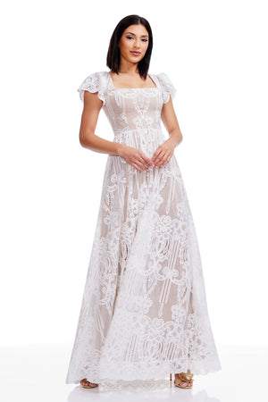 dress the population janis flutter-sleeve lace maxi dress Dress The Population Janis Flutter-Sleeve Lace Maxi Dress