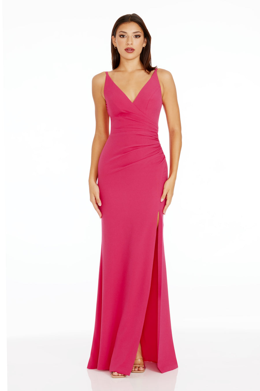 Dress The Population Jordan Plunge Neck Gown - Begonia - XXS Dress The Population Jordan Plunge Neck Gown - Begonia - XXS