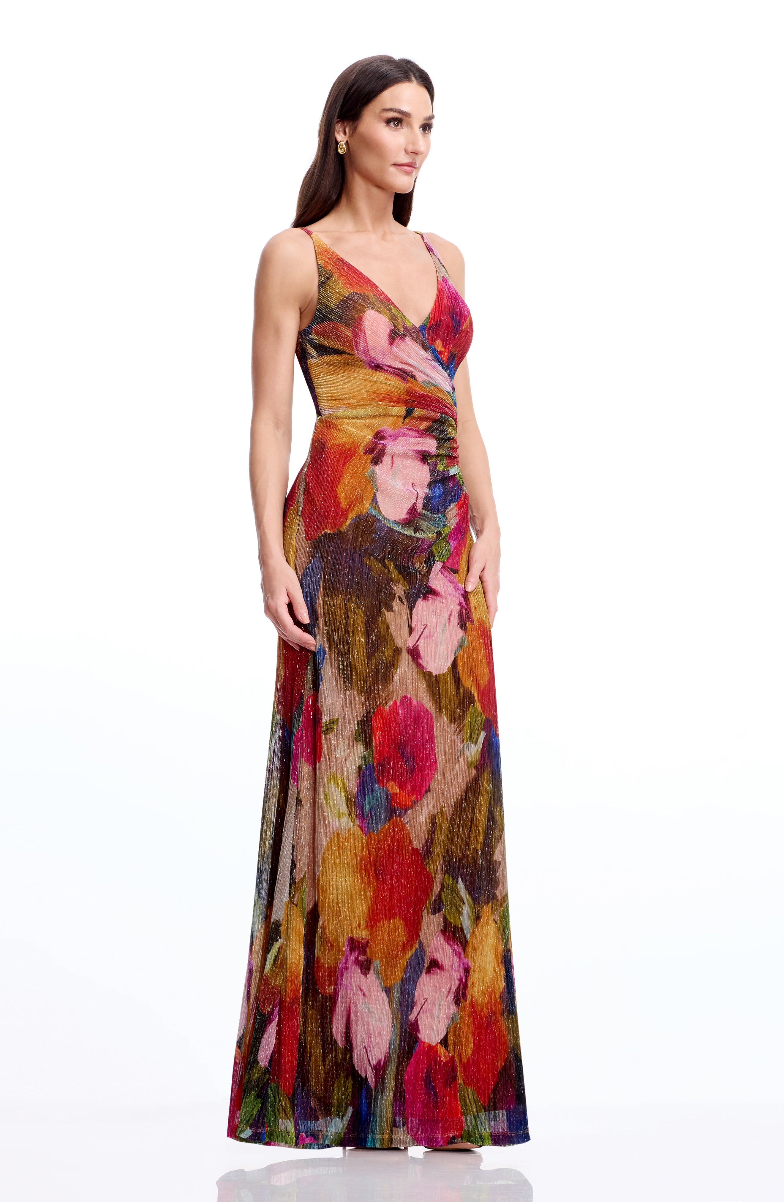 dress the population jordan Women's Printed Sleeveless Mermaid Gown - Bright Rose Multi soi:luxe shapely ruching at the Purple lace wedding guest Size:2Y