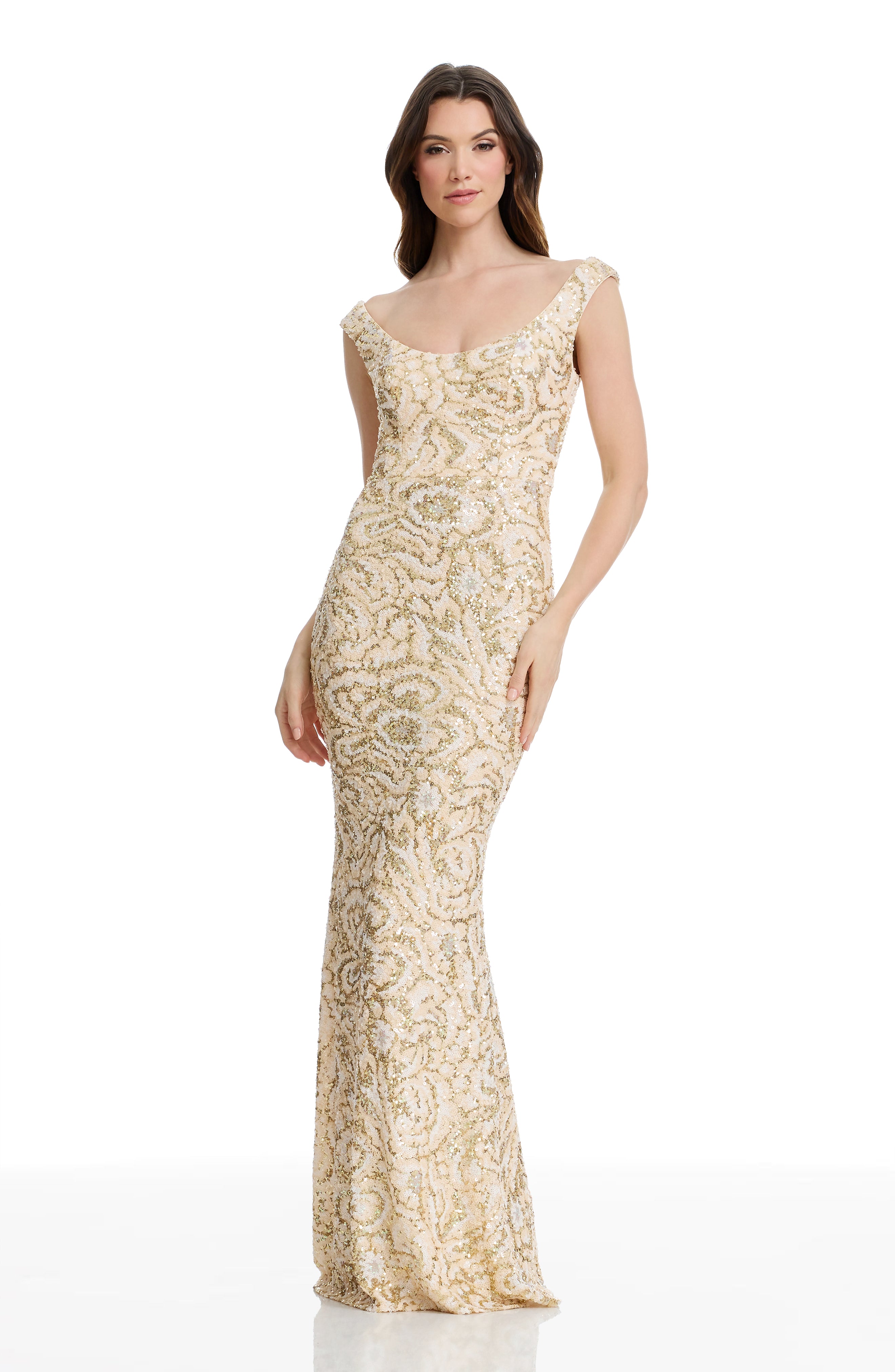 Dress the Population Women's Josie Sequin Mermaid Gown - Cream Multi - Size Small Dress the Population Women's Josie Sequin Mermaid Gown - Cream Multi - Size Small