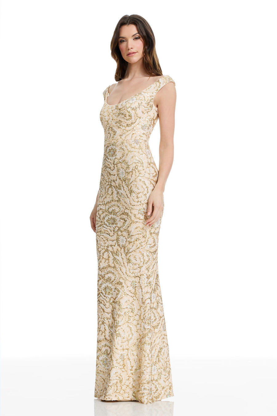 Dress the Population Women's Josie Sequin Mermaid Gown - Cream Multi - Size Small Dress the Population Women's Josie Sequin Mermaid Gown - Cream Multi - Size Small