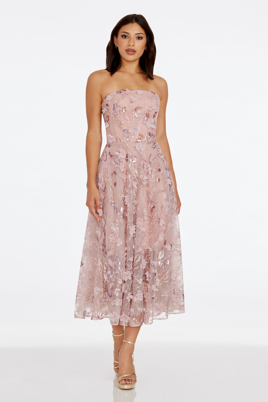 kailyn floral appliqu strapless cocktail dress Kailyn Sequin Floral Appliqu Strapless Cocktail Dress (Women)