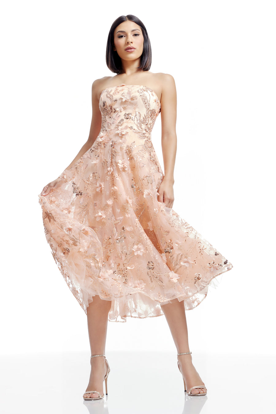 kailyn floral appliqu strapless cocktail dress Kailyn Velvet Floral Lace Strapless Cocktail Dress (Women)