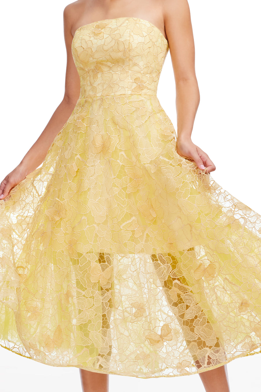 kailyn floral appliqu strapless cocktail dress Kailyn Velvet Floral Lace Strapless Cocktail Dress (Women)