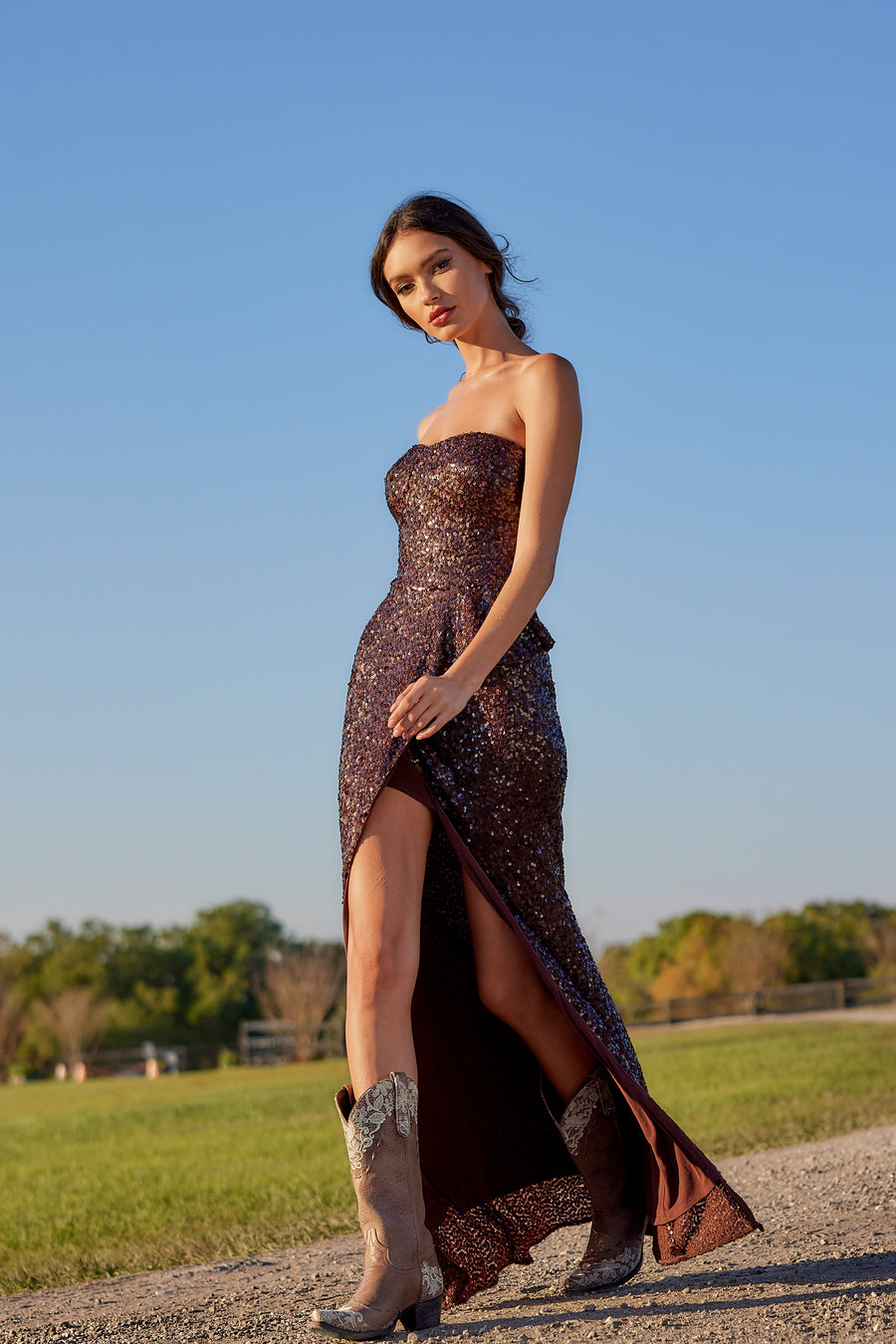 Dress the Population Kai Sequin Gown - Brown - XXL Dress the Population Kai Sequin Gown - Brown - XXL