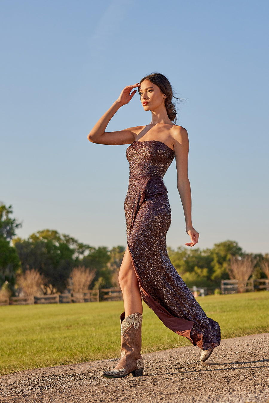 Dress the Population Kai Sequin Gown - Brown - XXL Dress the Population Kai Sequin Gown - Brown - XXL
