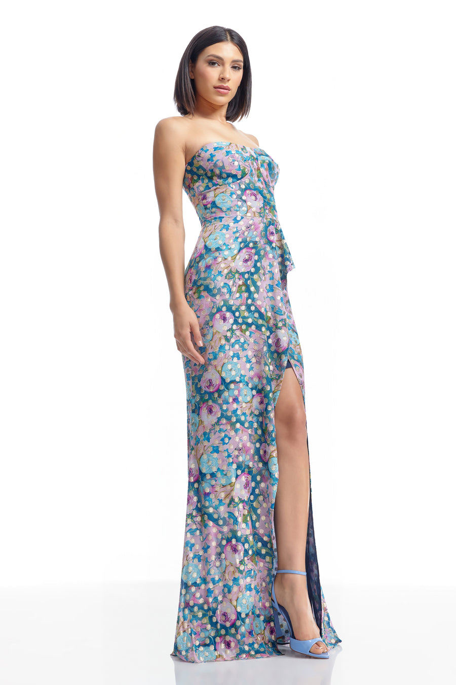 kai evening gown dress the population Dress the Population Kai Gown - Blue
