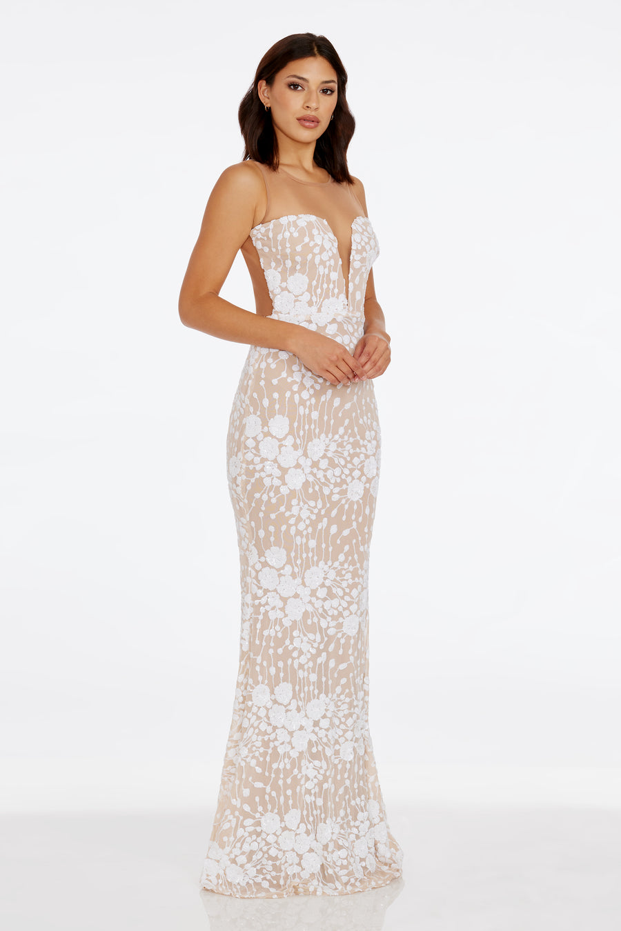 Katelyn Dress / WHITE-NUDE