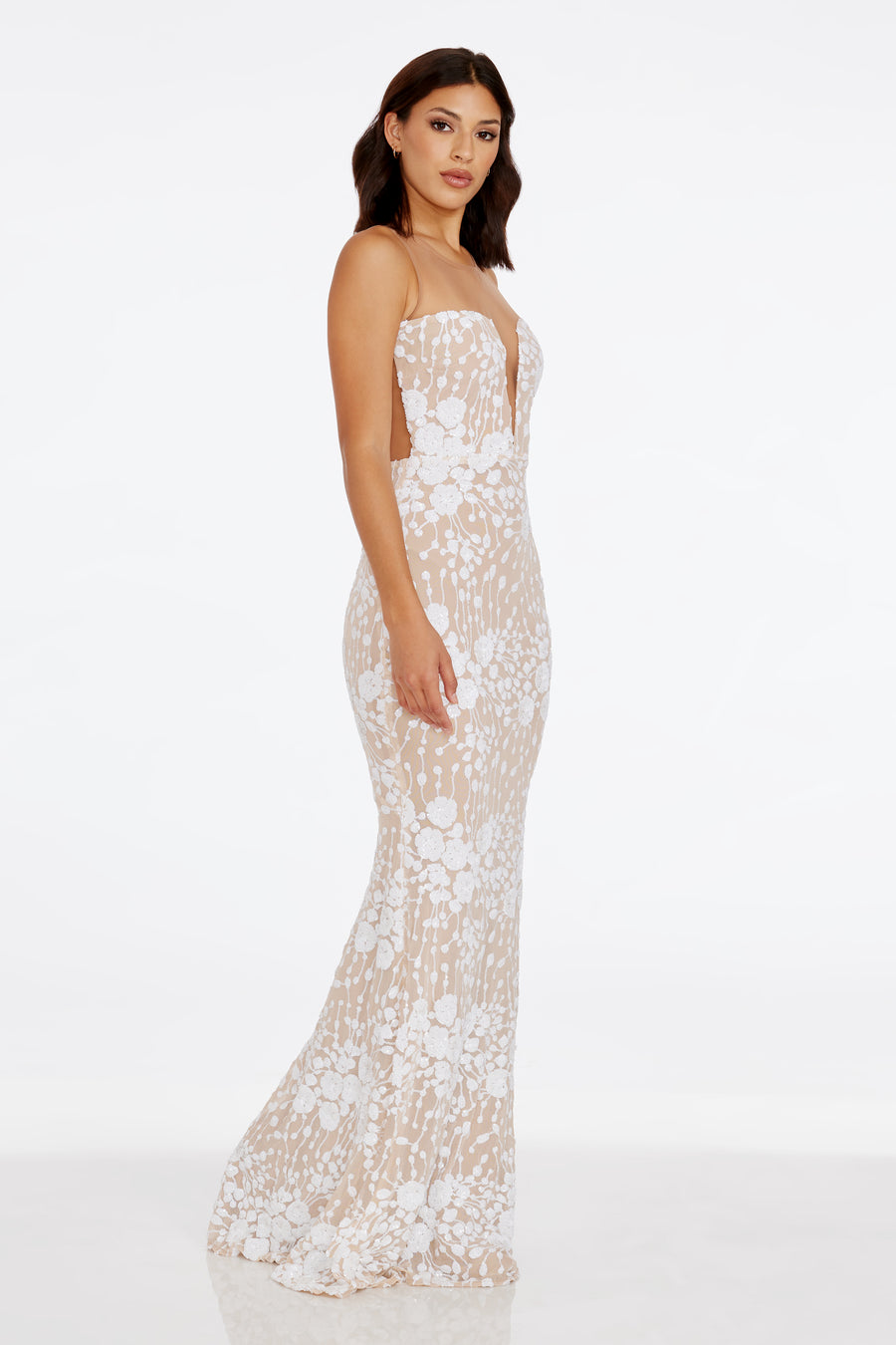 Katelyn Dress / WHITE-NUDE