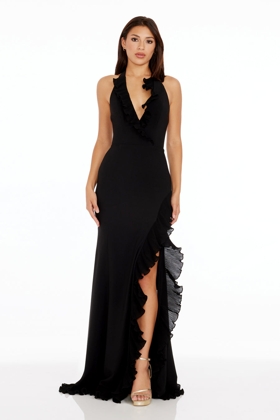 dress the population ruffle dress Dress the Population Women's Charlene Ruffle Gown - White