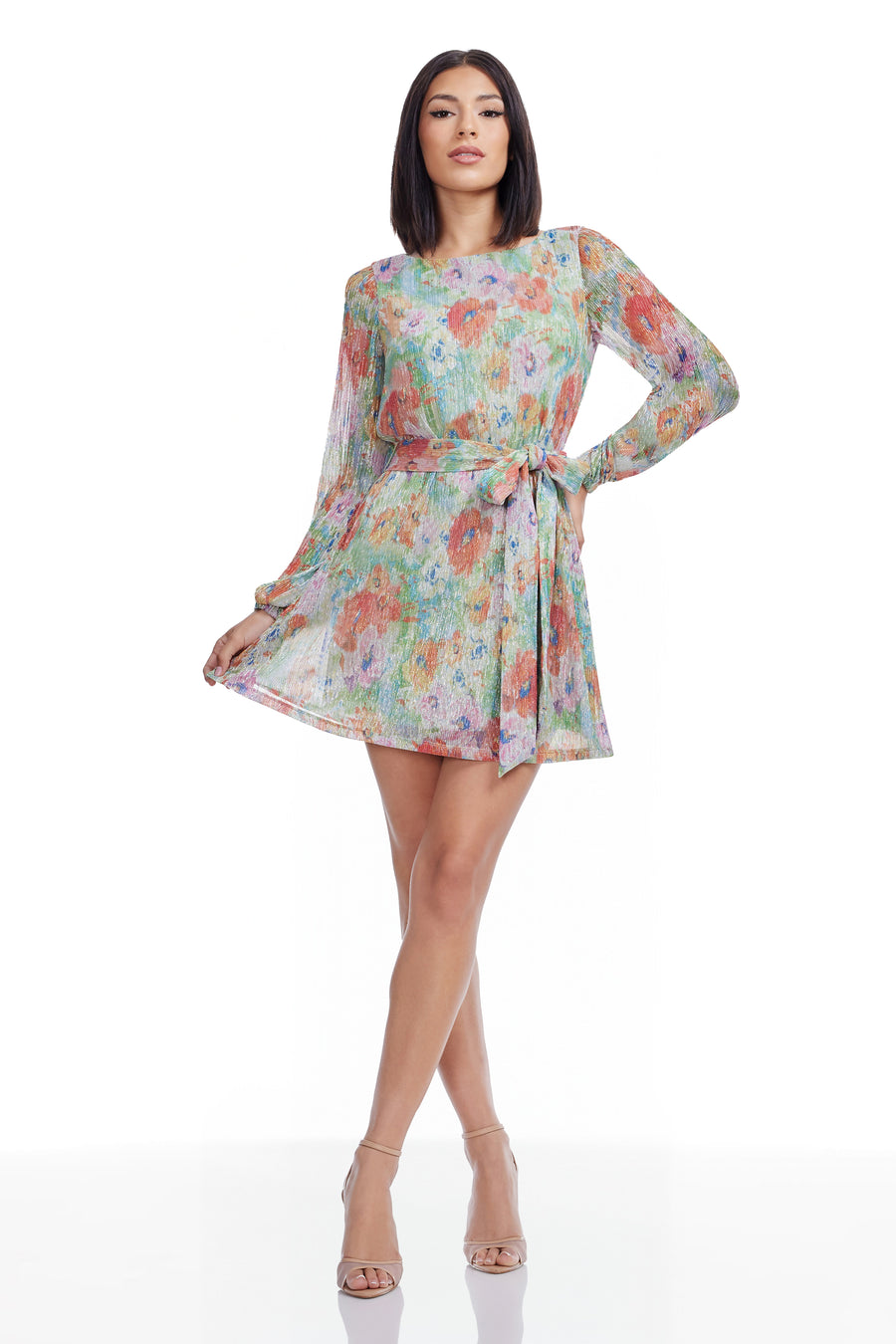 dress the population kirsi Dress the Population Kirsi Women's Metallic Long-Sleeve Dress - Violet Multi