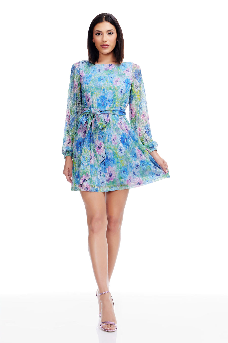 dress the population kirsi Dress the Population Kirsi Women's Metallic Long-Sleeve Dress - Violet Multi