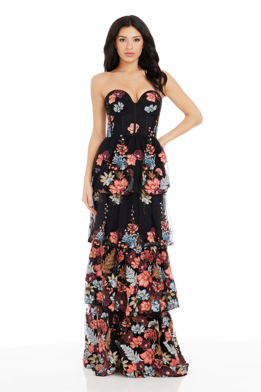 dress the population leanna Dress The Population Lorena Appliqu Gown - Dark Cherry