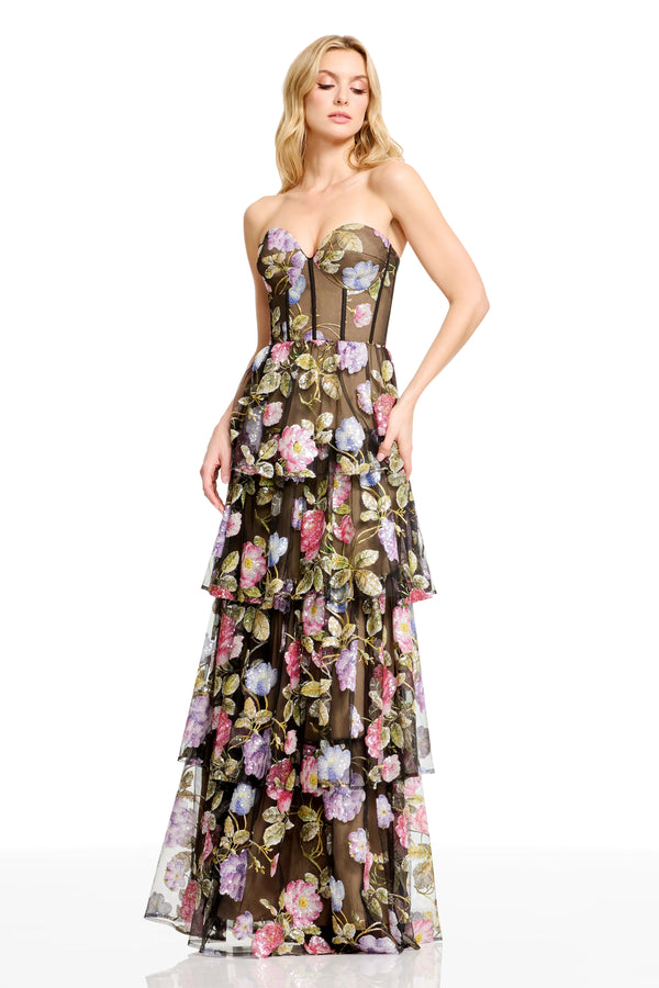 dress the population prom dresses Verity Gown L / Sky Multi