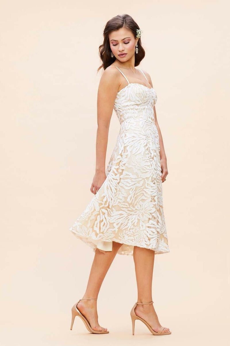dress the population layla dress NWOT Dress The Population Layla Sequin Embroidered Fit And Flare Midi Dress S