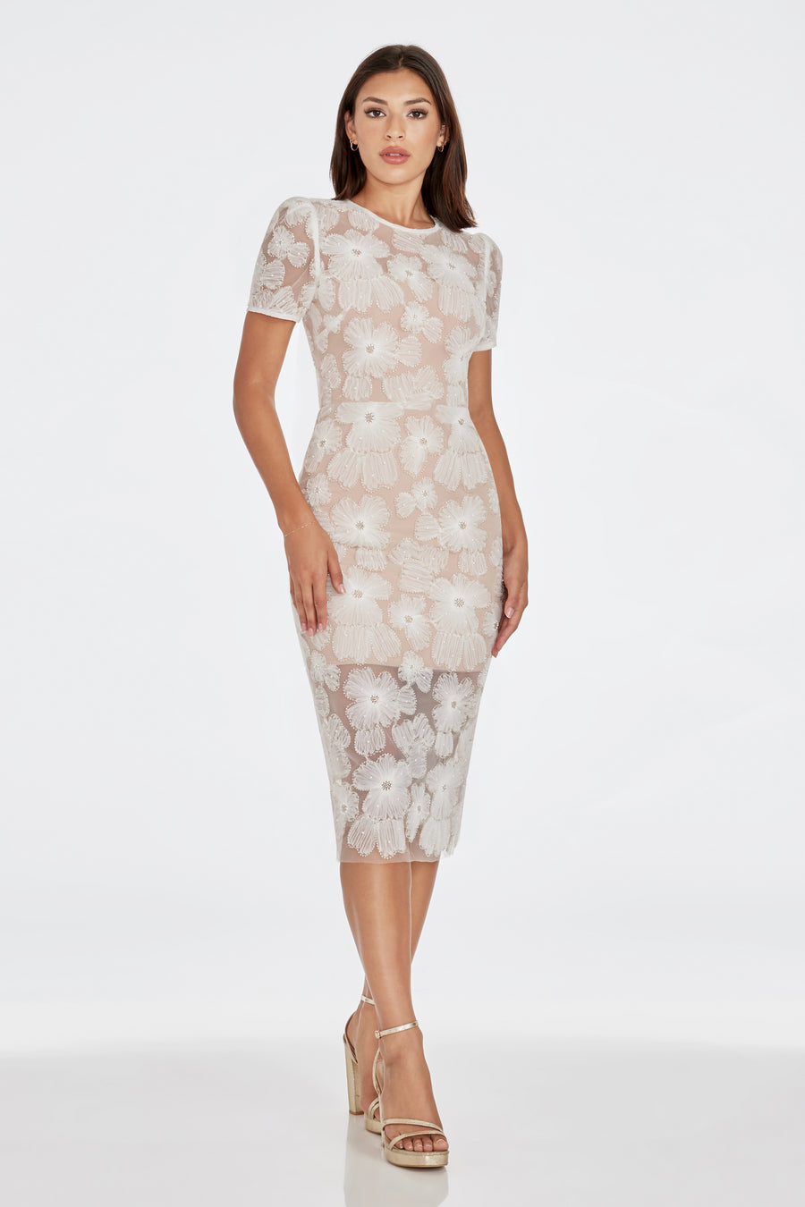 Lia Dress / WHITE-NUDE