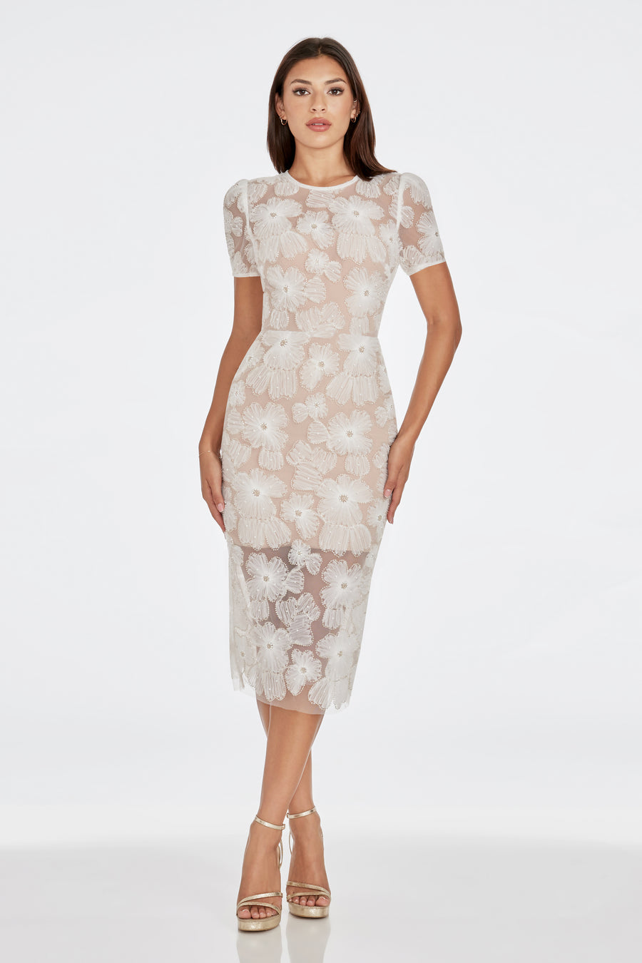 Lia Dress / WHITE-NUDE