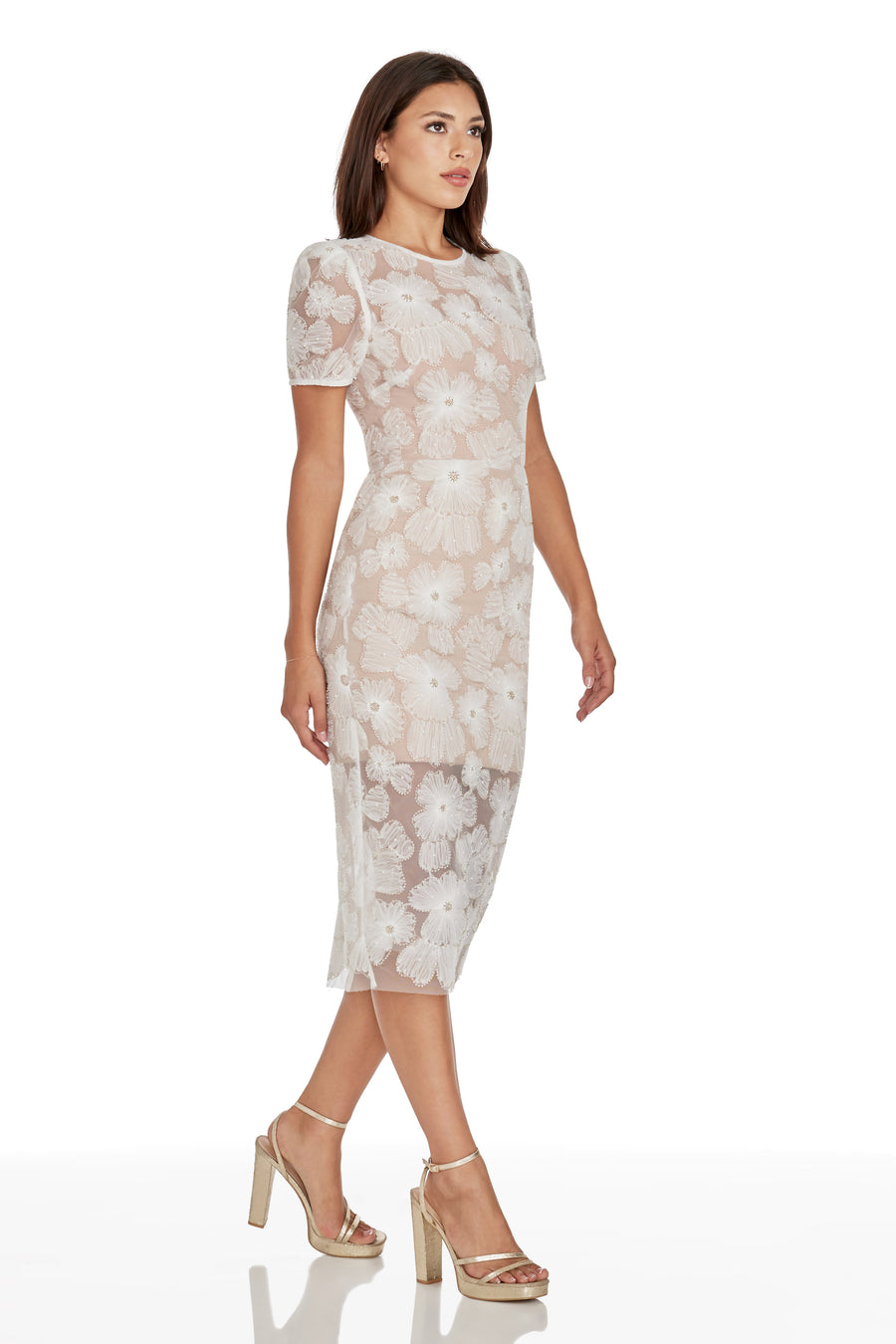 Lia Dress / WHITE-NUDE