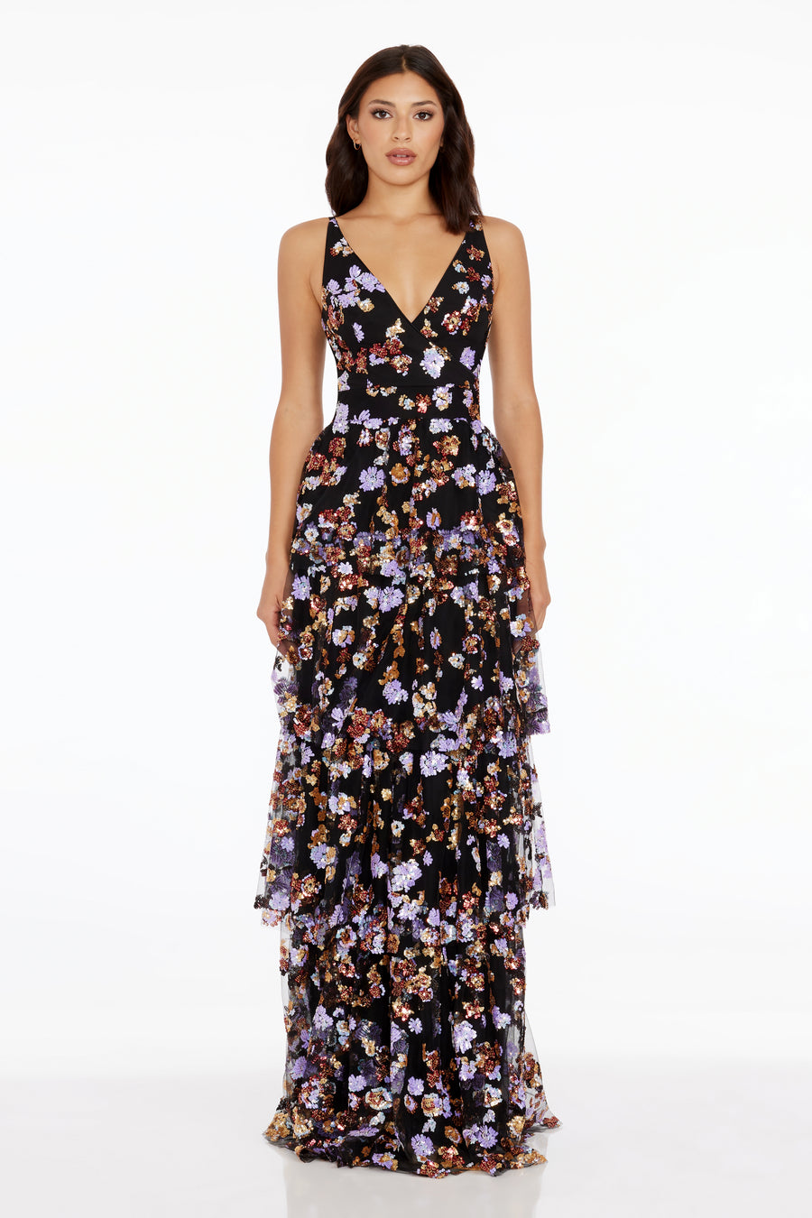 dress the population bridal lyra floral gown Dress The Population Lyra Puff-Sleeve Tiered Embroidered Gown