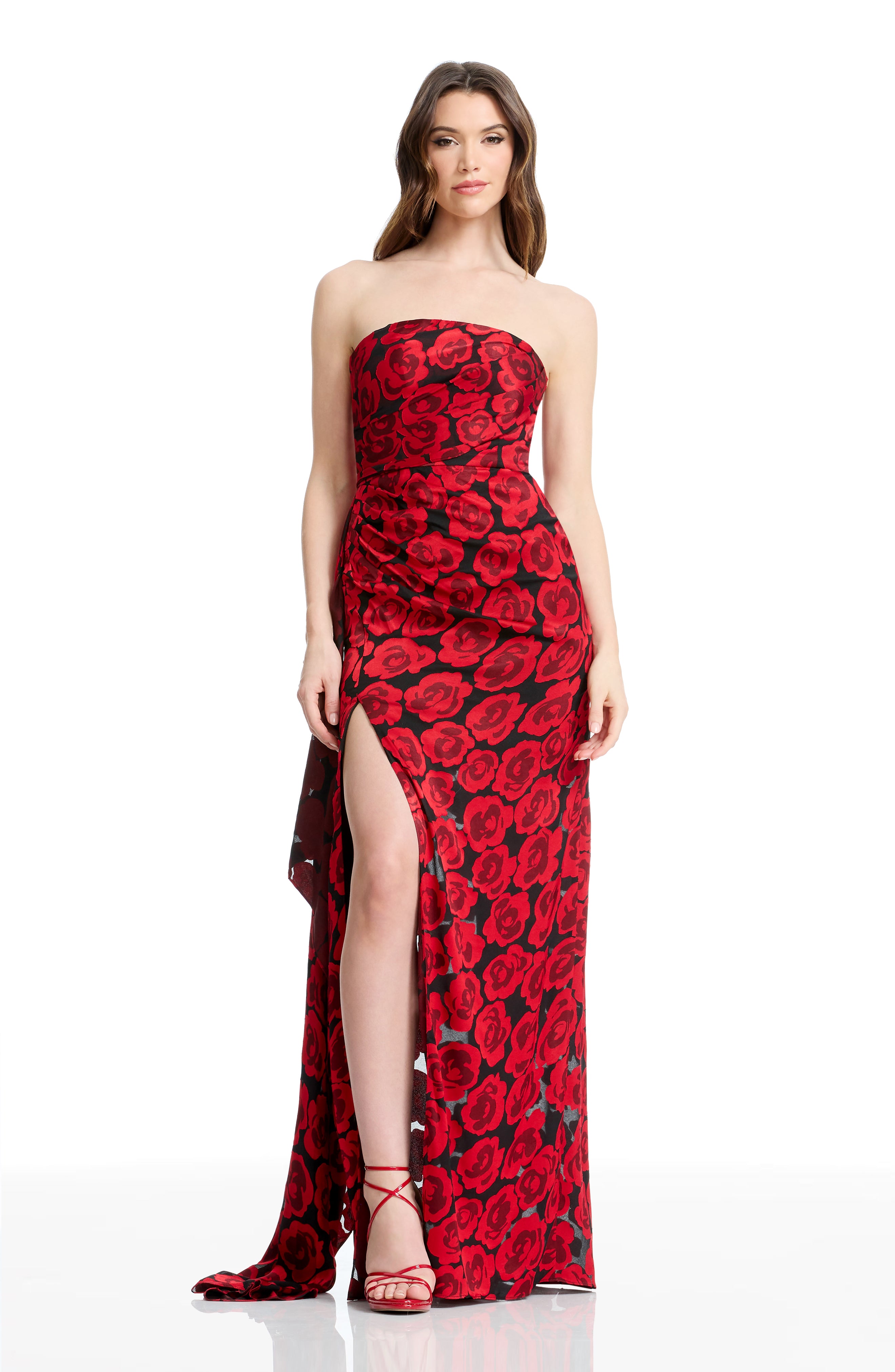 lulu and red dress Dress The Population Women's Lulu Floral Strapless Gown - Red