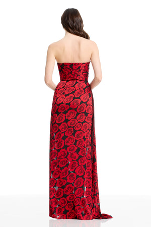 Dress The Population Women's Lulu Floral Strapless Gown - Red - Gowns Dress The Population Women's Lulu Floral Strapless Gown - Red - Gowns