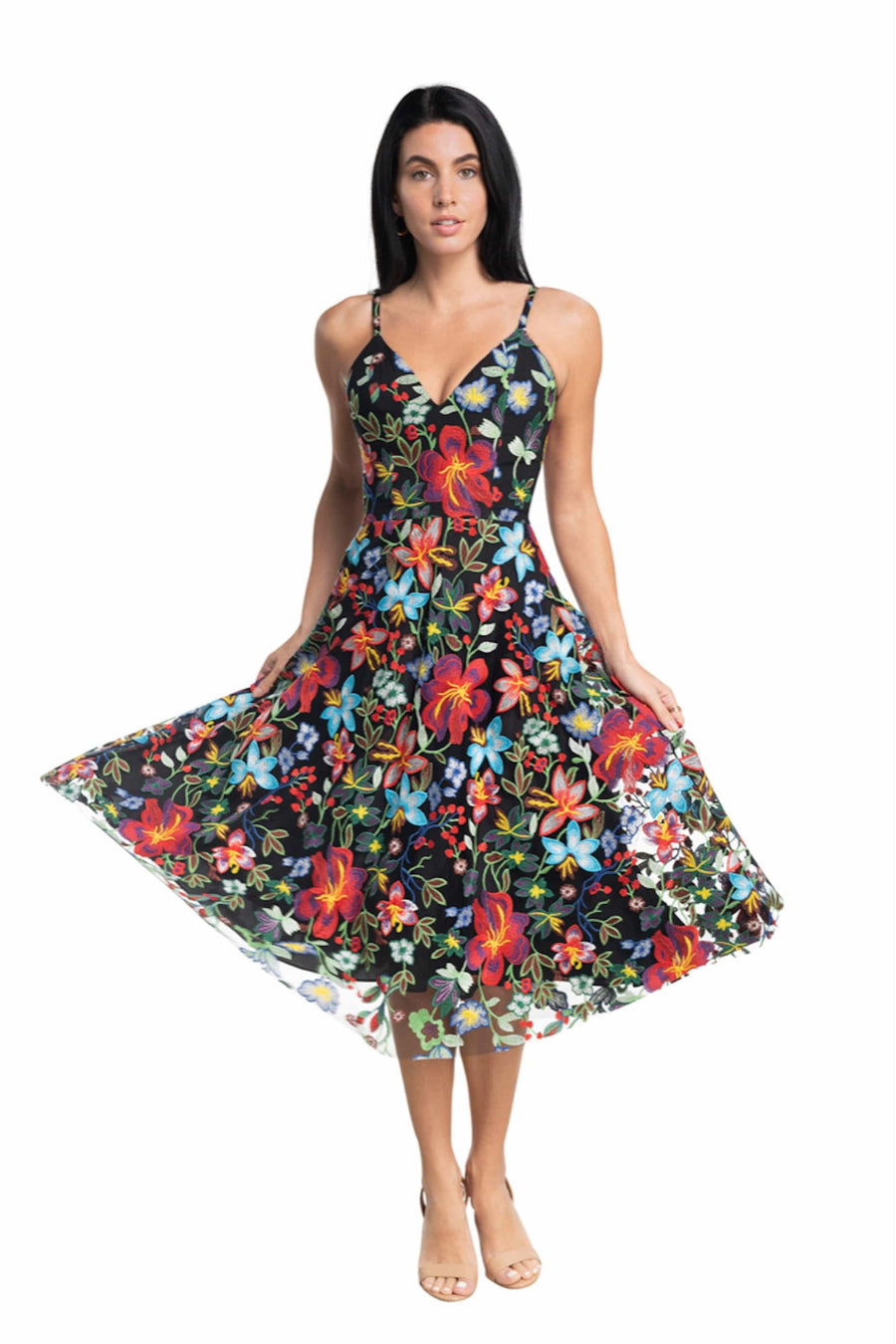 Natural Indigo Cotton Midi Floral Dress for Women | CraftsandLooms –  CraftsandLooms.com