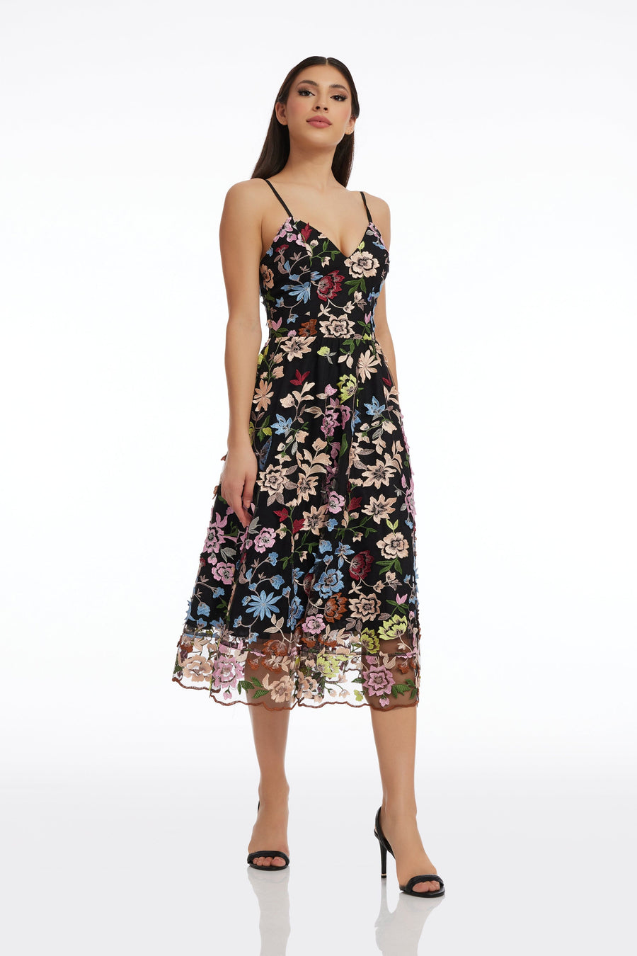maren floral embroidered fit & flare dress Maren Dress S / Black MULTI