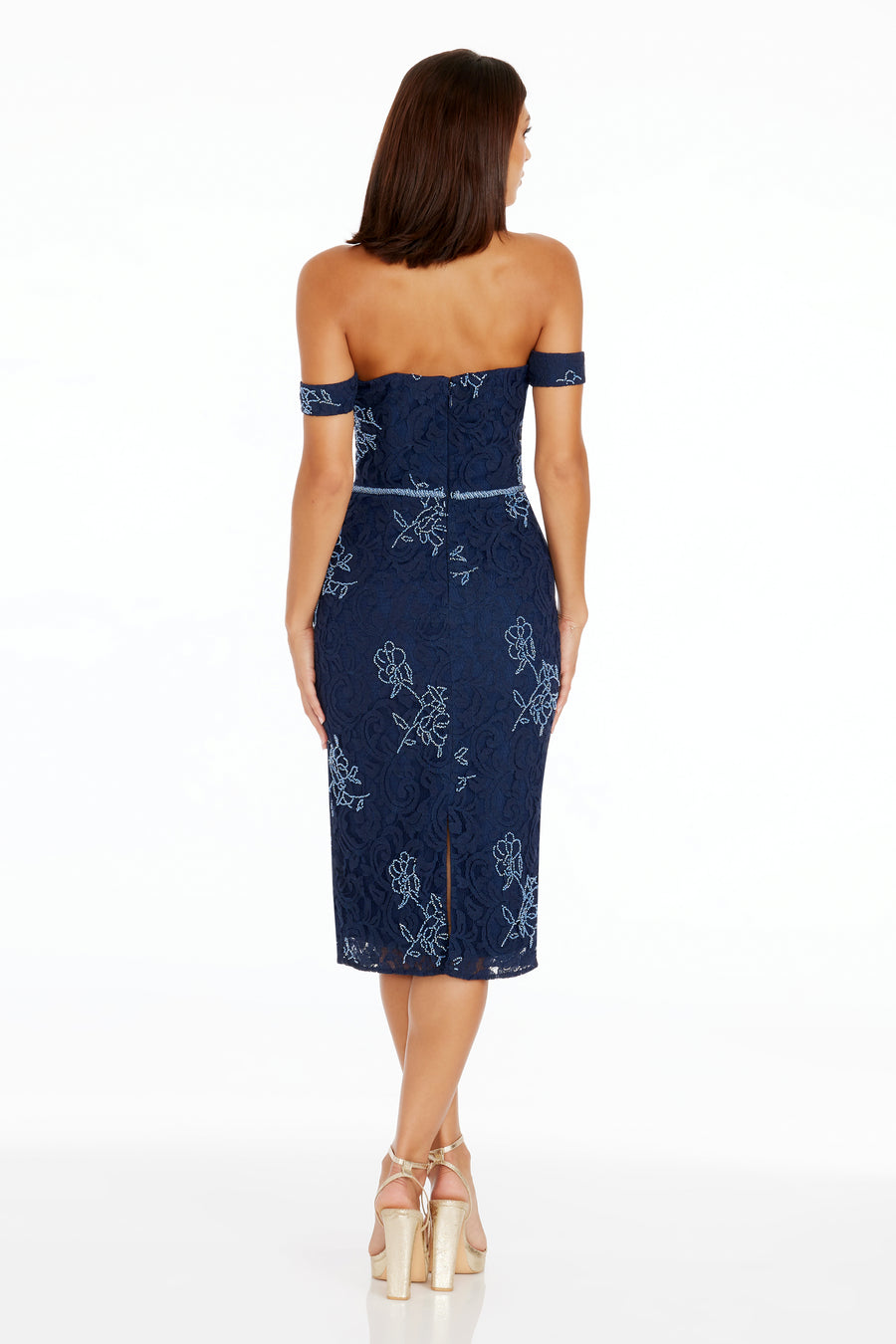 Dress The Population Marietta Beaded Lace Off The Shoulder Cocktail Dress - NAVY Multi Dress The Population Marietta Beaded Lace Off The Shoulder Cocktail Dress - NAVY Multi