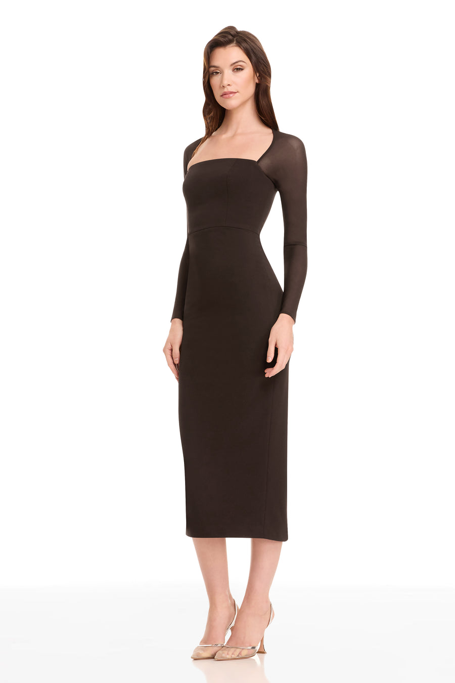 dress the population maxwell square neck long sleeve gown Dress the Population Maxwell Square Neck Long Sleeve Gown in Black